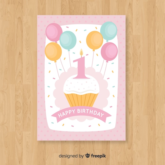 Gratis vector eerste verjaardag cupcake groet