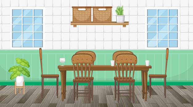 Gratis vector eetkamer interieur met meubels