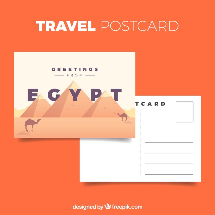 Gratis Vector egypte briefkaartsjabloon met platte ontwerp