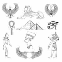 Gratis vector egypte symbolen cultuur, pictogram karakter, antieke piramide, vectorillustratie