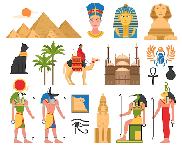 Gratis vector egyptian art flat collection