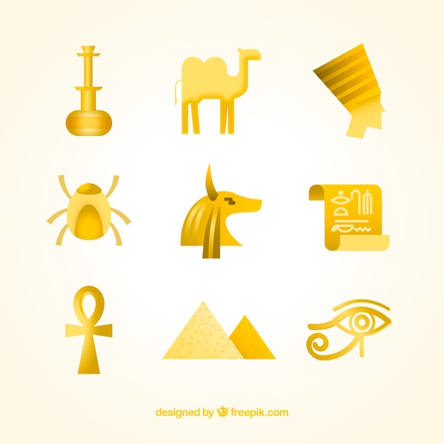 Gratis vector egyptische goden en symbolenverzameling met vlak ontwerp