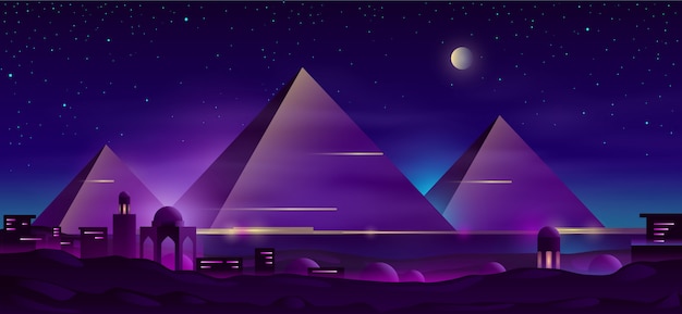 Gratis vector egyptische piramides nacht landschap cartoon