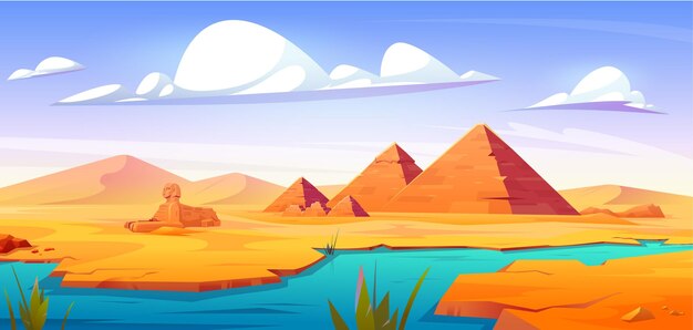 Egyptische woestijn met oude piramides en sfinx