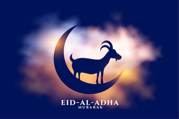 Gratis vector eid al adha mubarak achtergrond met geit en wolken