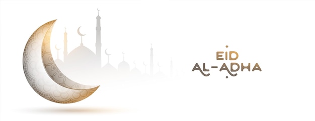 Eid al adha mubarak met halve maan en moskee in banner