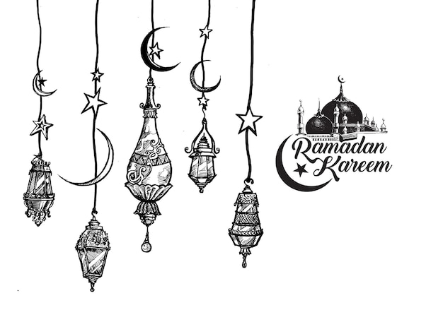 Eid al adha Mubarak met Ramadan Kareem tekst schets vectorillustratie
