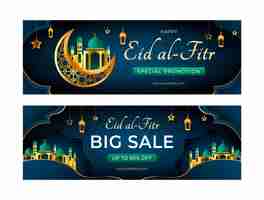 Gratis vector eid al-fitr horizontale banners in papierstijl