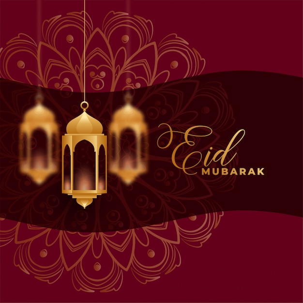 Eid Mubarak achtergrond met 3d hangende lampen