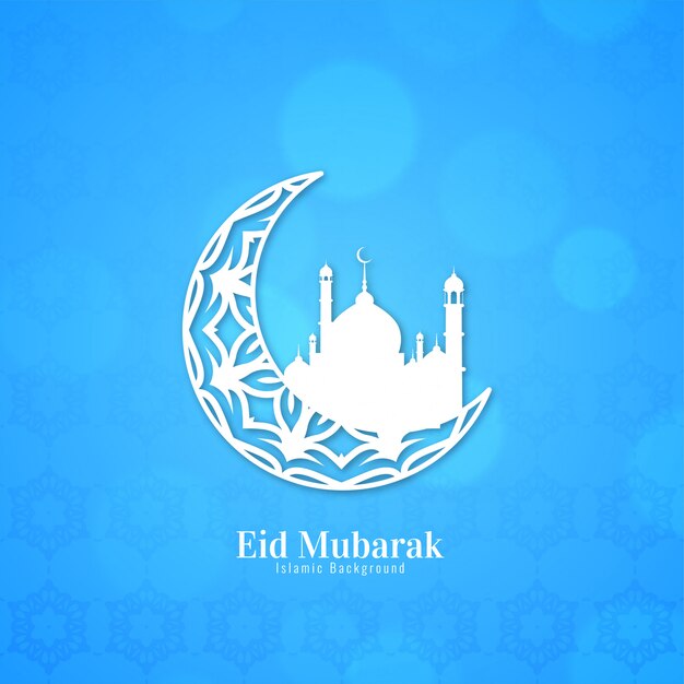 Eid mubarak blauwe achtergrond met halve maan ontwerp