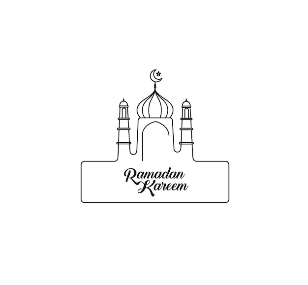 Eid Mubarak Line Art Kalligrafie Stijlvolle belettering Ramadan Kareem Tekst Maan met Moskee Vectorillustratie