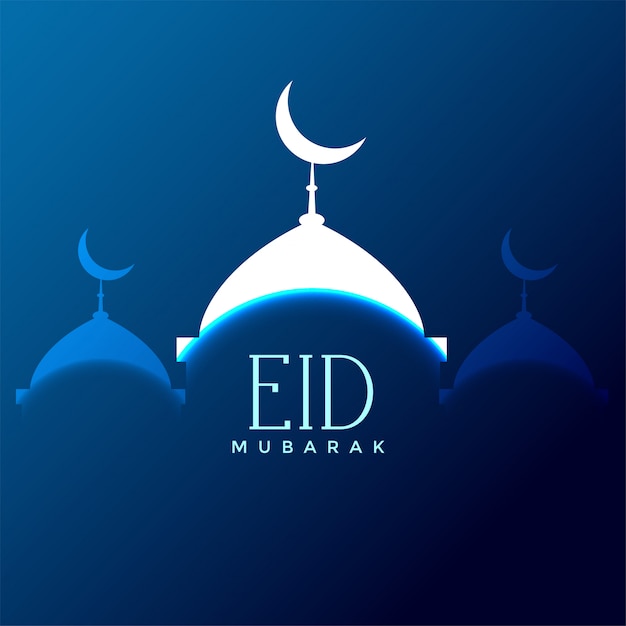 eid Mubarak moskee silhouet op blauwe achtergrond