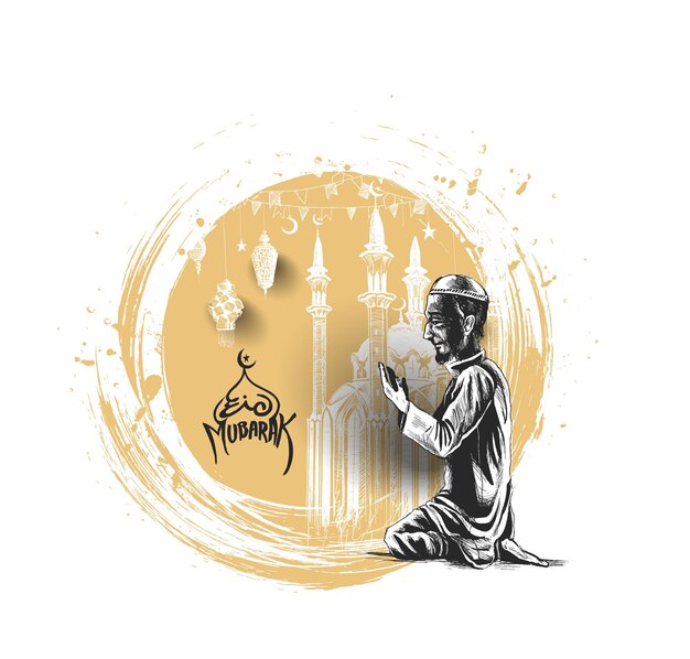 Eid Mubarak moslim man bidden Namaz islamitisch gebed achtergrond sjabloon