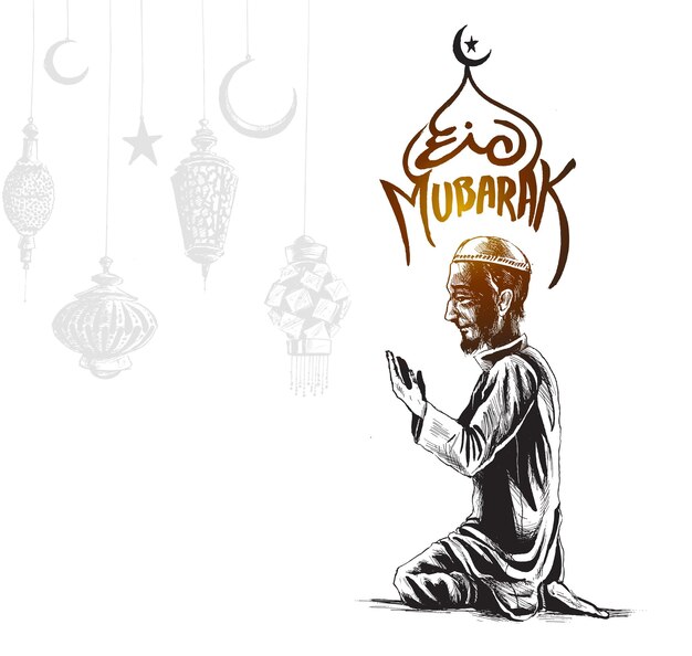 Eid Mubarak Moslim Man Bidden Namaz Islamitisch Gebed achtergrond sjabloon