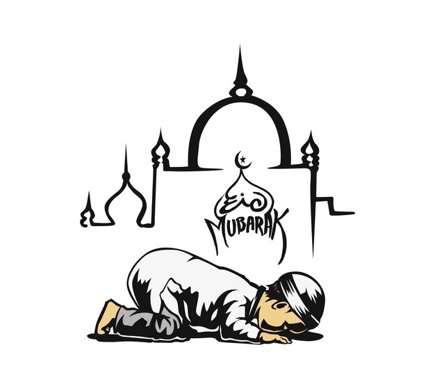 Eid Mubarak Moslimjongen Bidden Namaz Islamitisch Gebed Achtergrondsjabloon