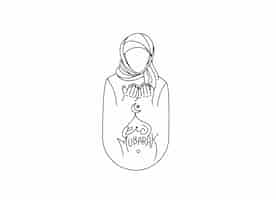 Gratis vector eid mubarak moslimvrouw die hijab draagt, bidt namaz islamitisch gebed achtergrondsjabloon
