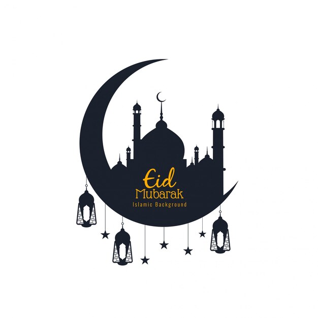 Eid Mubarak, religieuze islamitische silhouetten met maansikkel