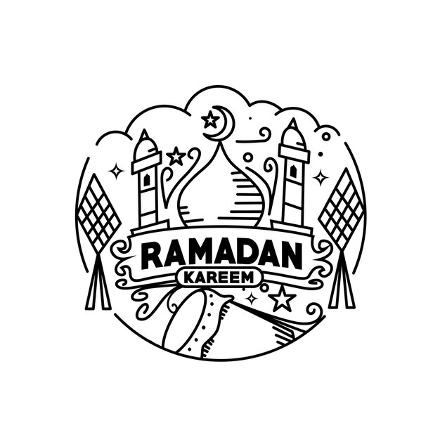 Eid Mubarak viering kalligrafie stijlvolle belettering Ramadan Kareem tekst met moskee Vector illustratie