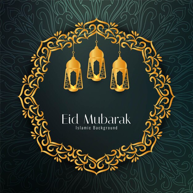Eid Mubarak-wenskaart met frame en lampen