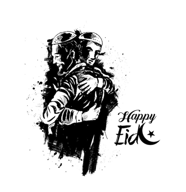 Gratis vector eid viering moslim man knuffelen en wensen elkaar af en toe vector illustratie