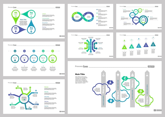 Gratis vector eight strategy slide templates set