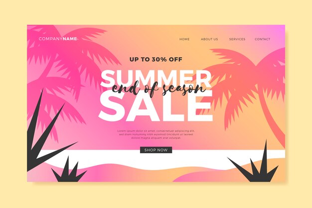 Einde van het seizoen zomer verkoop bestemmingspagina sjabloon