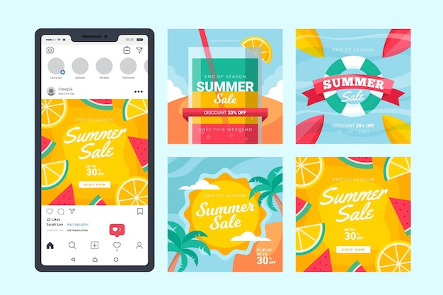 Gratis vector einde van het seizoen zomer verkoop instagram post collectie
