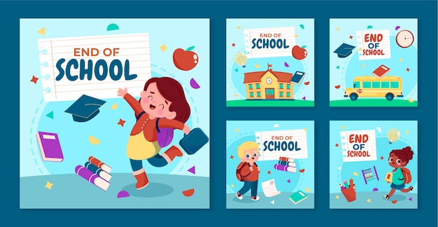 Gratis vector einde van school instagram berichtenset