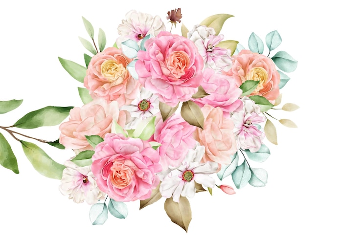 Gratis Vector elegant aquarel bloemen achtergrond grens en krans kaart ontwerp