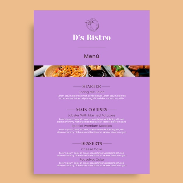 Gratis vector elegant bistro-dinermenu