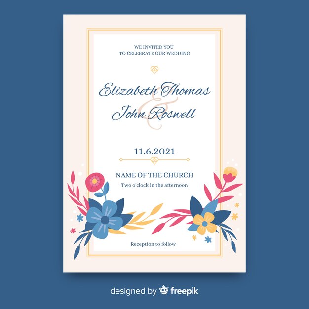 Elegant bloemen bruiloft uitnodiging sjabloon