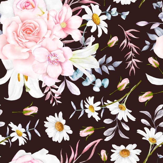 elegant bloemen naadloos patroon met mooie bloem en bladerenwaterverf