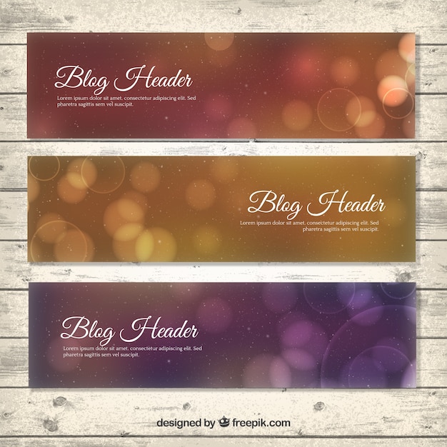 Gratis vector elegant blog headers met bokeh-effect