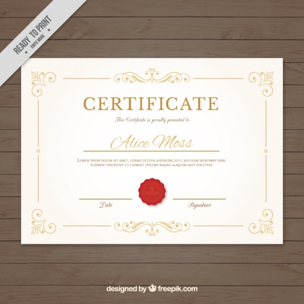 Gratis vector elegant certificaat met rode zegel