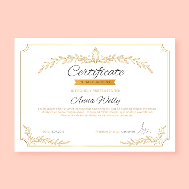 Gratis vector elegant certificaatsjabloon met frame