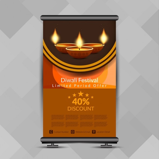 Elegant diwali festival roll up banner standontwerp