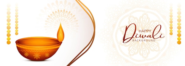 Gratis vector elegant gelukkig diwali-bannerkaartontwerp