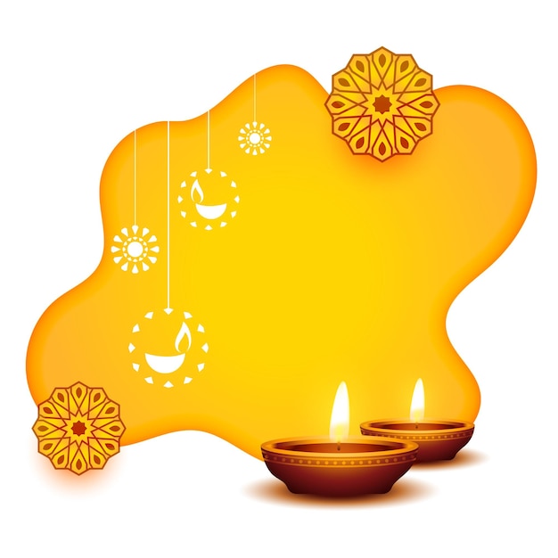 Gratis vector elegant gelukkig diwali geel mooi diya-kaartontwerp