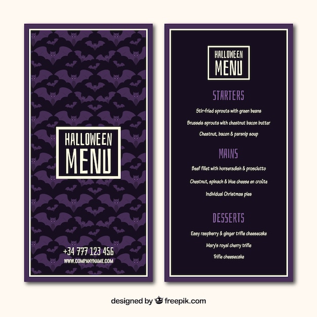 Elegant halloween menu met vleermuizen