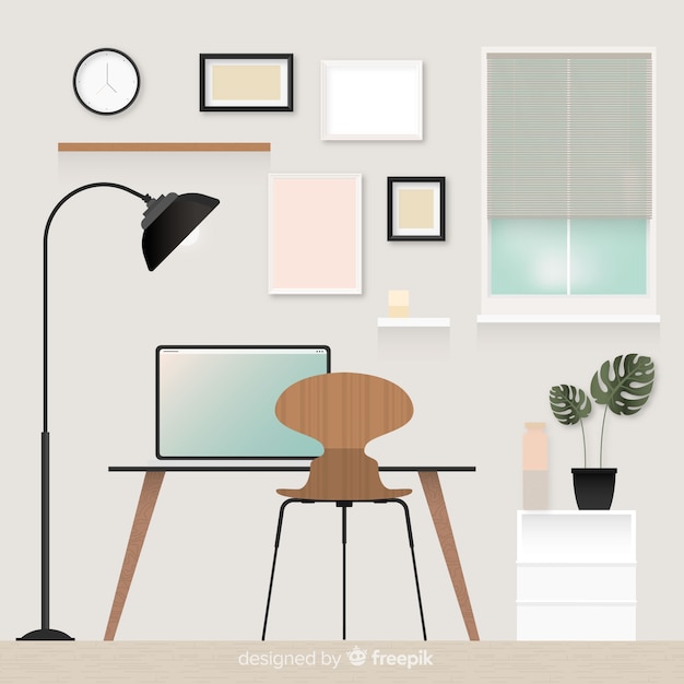 Gratis vector elegant kantoorinterieur met plat ontwerp