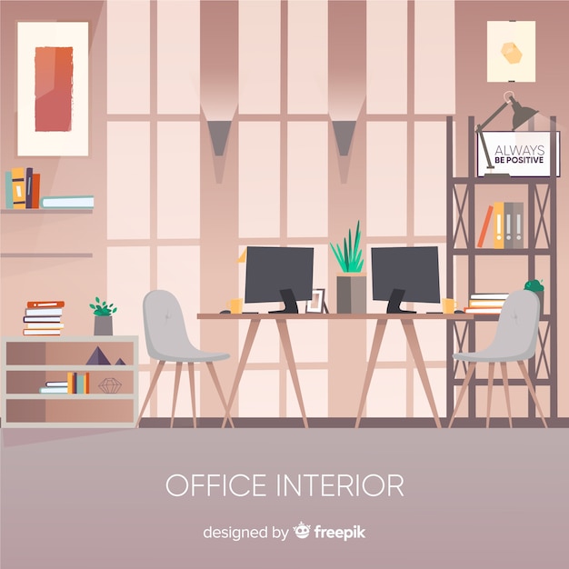 Gratis vector elegant kantoorinterieur met plat ontwerp