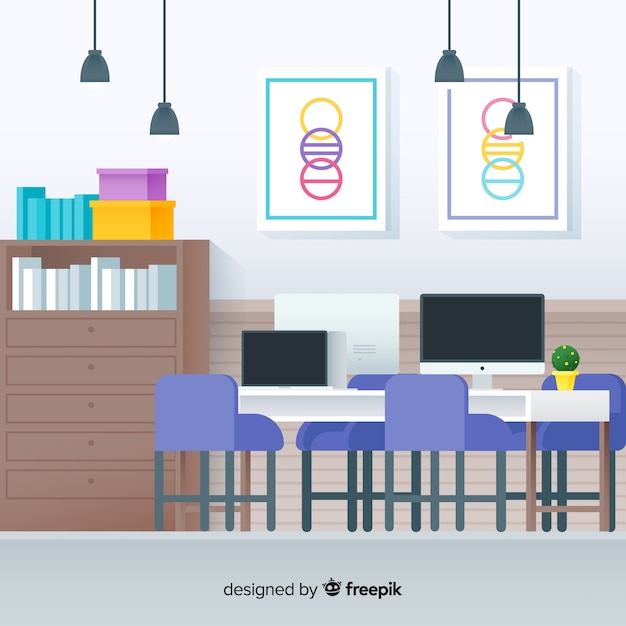 Gratis vector elegant kantoorinterieur met plat ontwerp