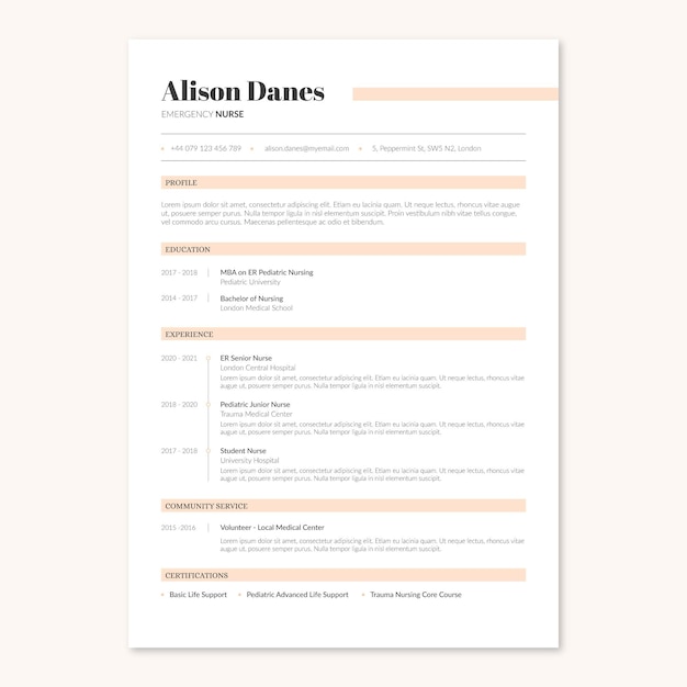 Elegant minimalistisch medisch verpleegkundig CV in Brits formaat