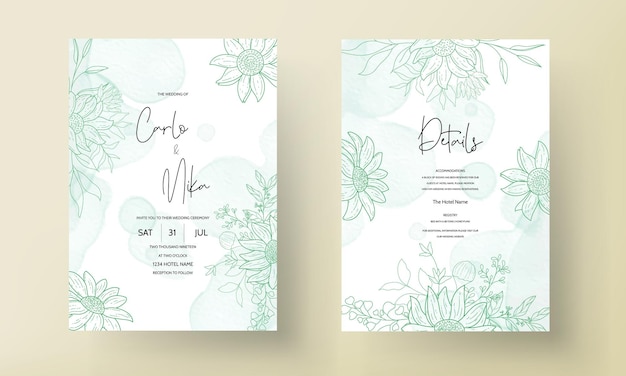 elegant monoline bloemen bruiloft uitnodigingskaart ontwerp