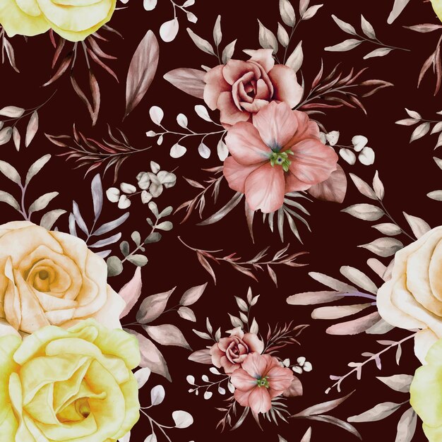elegant naadloos patroon bloemen met elegante bruine bloem en bladeren