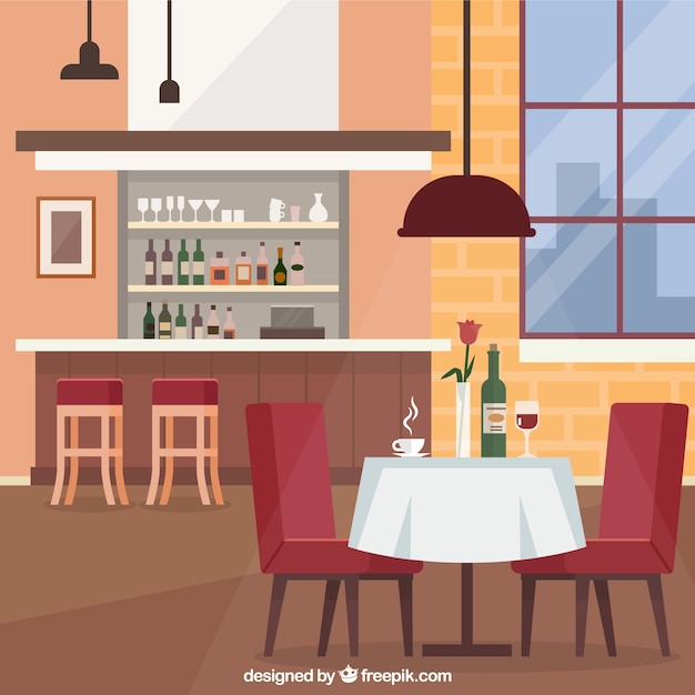 Gratis vector elegant restaurant met een platte vormgeving