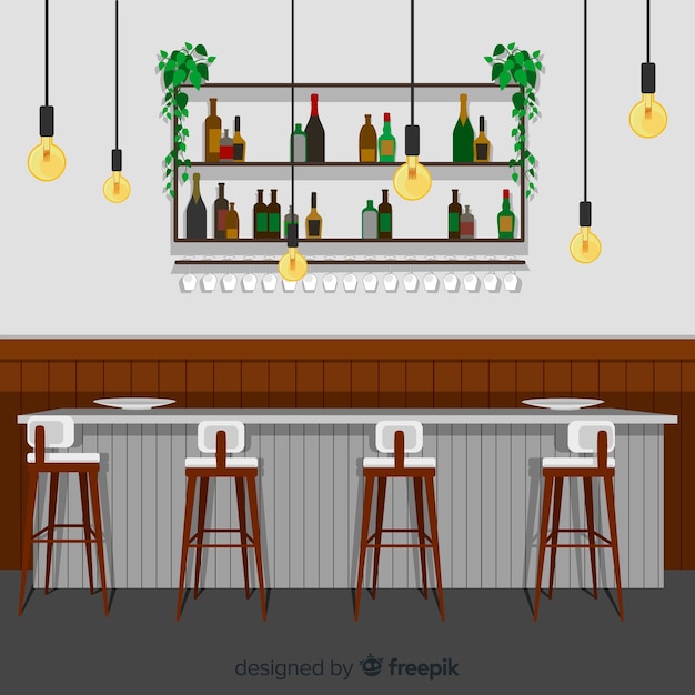 Gratis vector elegant restaurant met een platte vormgeving