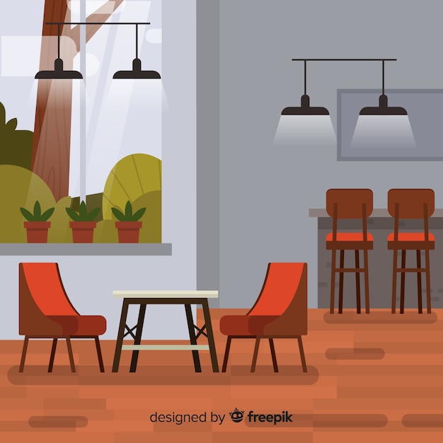 Gratis vector elegant restaurant met een platte vormgeving