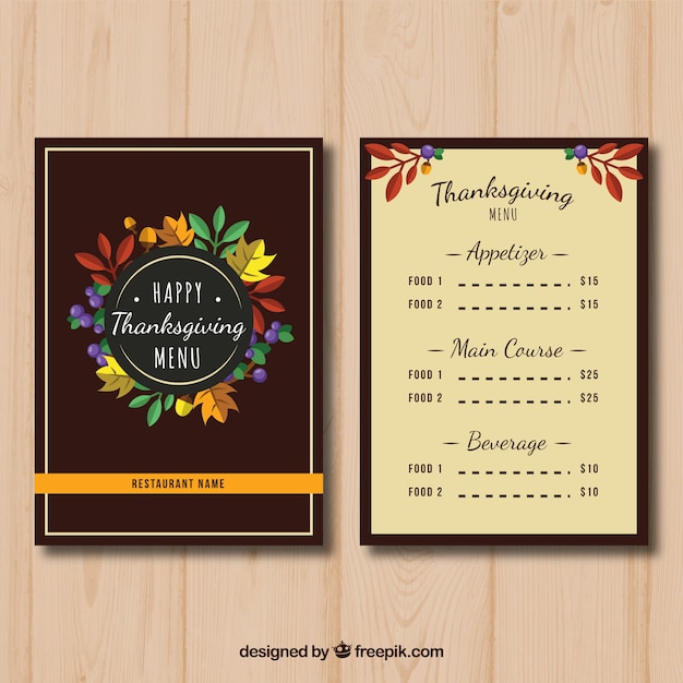 Gratis vector elegant thanksgiving menu met bladeren detail