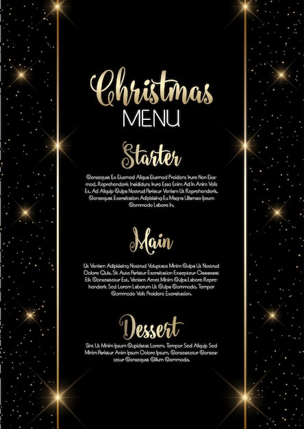 Elegant zwart en goud kerstmenu ontwerp